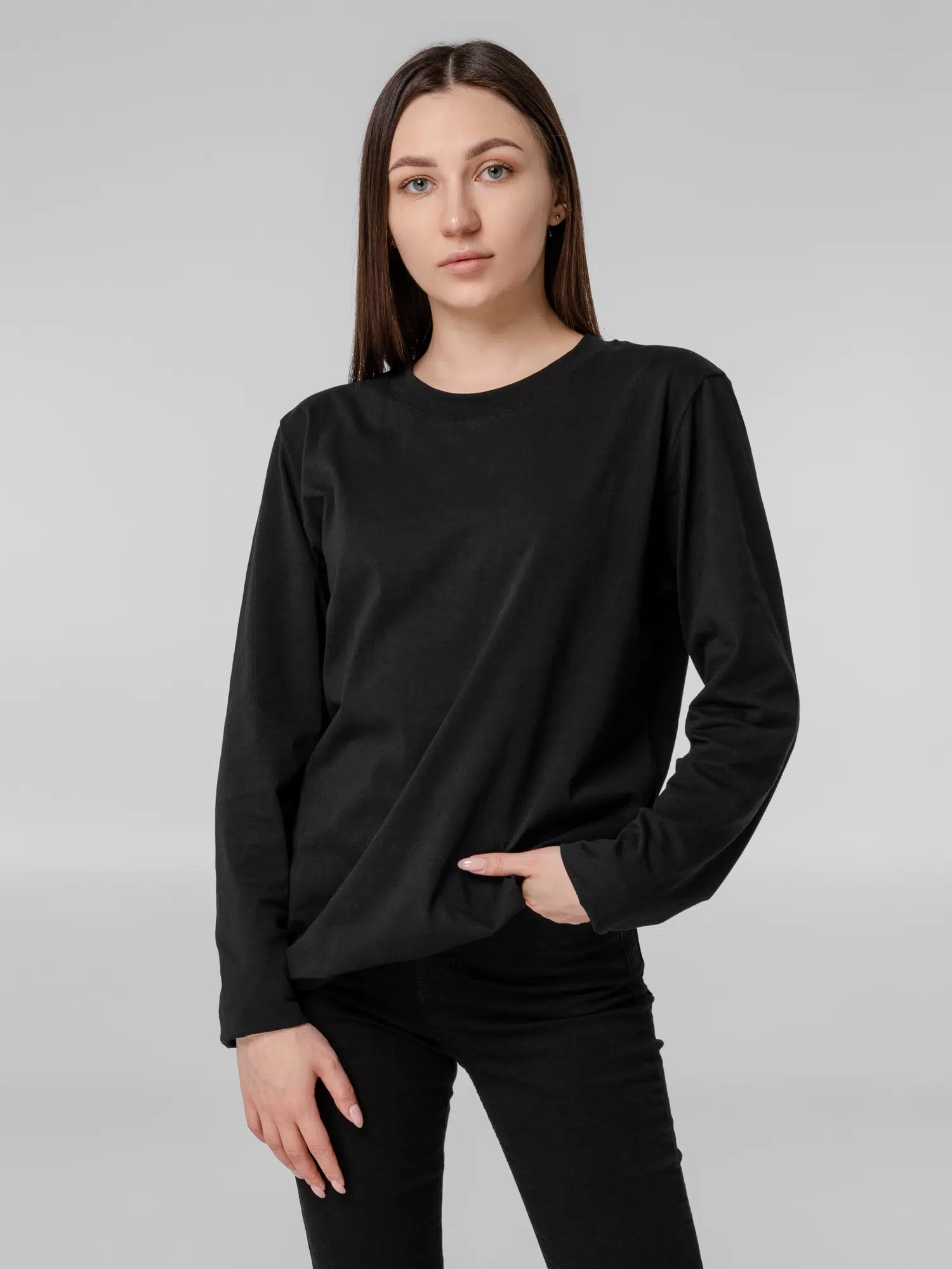 Футболка с длинным рукавом Lehta, черная под нанесение